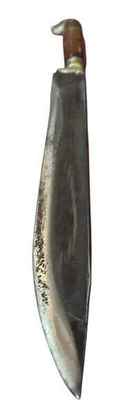 Foto de um(a) Faca Artesanal com Cabo em Madeira e Pomo de Bronze Esculpido em Cabeça de Águia, da categoria de Facas. Faca de confecção artesanal, caracterizada pelo design funcional e robusto. O destaque da peça reside em sua empunhadura... Mostrado de uma perspectiva diferente. Vendido no marketplace Trésors.