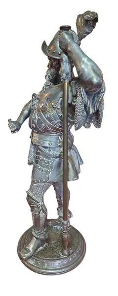 Foto de um(a) Escultura Antiga de Cavaleiro em Petit Bronze – França, Século XIX, da categoria de Escultura. Escultura antiga em Petit Bronze representando um cavaleiro com armadura detalhada. Mostrado de uma perspectiva diferente. Vendido no marketplace Trésors.