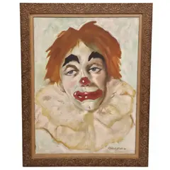 Foto de um(a) Erico da Silva (1968) - "Retrato de Palhaço" - Óleo sobre Tela, da categoria de Pinturas. Belíssimo quadro assinado por Erico da Silva, representando um palhaço com expressão melancólica e profunda. A obra possui... Vendido no marketplace Trésors.