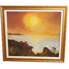 Foto de um(a) “Praia dos Rochedos” – Erico da Silva, da categoria de Pinturas. Belíssimo quadro “Praia dos Rochedos”, de Erico da Silva, retratando uma paisagem litorânea ao entardecer, com o sol intenso... Vendido no marketplace Trésors.
