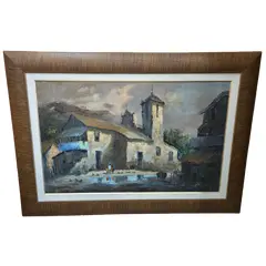 Foto de um(a) Reflexos do Tempo: Vilarejo em Óleo - Pablo Matania, da categoria de Pinturas. Grande artista argentino. Esta belíssima obra de Pablo Matania captura a essência da vida rural com uma sensibilidade única.... Vendido no marketplace Trésors.