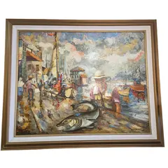 Foto de um(a) Quadro Óleo Sobre Tela "Pescador" - Assinado Por Rogoski, da categoria de Pinturas. Rara e belíssima obra de arte original, executada na técnica óleo sobre tela pelo renomado artista Rogoski. A pintura... Vendido no marketplace Trésors.