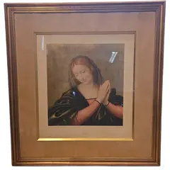 Foto de um(a) Antiga Madonna - Print Original Western Germany (1955), da categoria de Fotografia. Uma peça de colecionador que une fé e história. Esta gravura da Madonna (Virgem Maria), datada de 1955, é um exemplar... Vendido no marketplace Trésors.