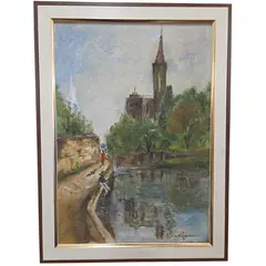 Foto de um(a) Quadro Pintura Óleo Sobre Tela 1963 "Margens do Rio" – Assinado, da categoria de Pinturas. Vendido no marketplace Trésors.