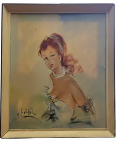 Foto de um(a) Figura Femininina Pin-Up, da categoria de Pinturas. Belíssimo e delicado óleo sobre tela retratando uma figura feminina pin-up, escola francesa. Pintura em excelente estado de... Vendido no marketplace Trésors.