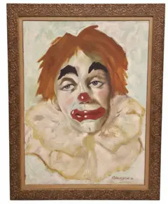 Foto de um(a) Erico da Silva (1968) - "Retrato de Palhaço" - Óleo sobre Tela, da categoria de Pinturas. Belíssimo quadro assinado por Erico da Silva, representando um palhaço com expressão melancólica e profunda. A obra possui... Vendido no marketplace Trésors.