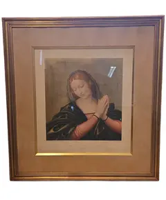 Foto de um(a) Antiga Madonna - Print Original Western Germany (1955), da categoria de Fotografia. Uma peça de colecionador que une fé e história. Esta gravura da Madonna (Virgem Maria), datada de 1955, é um exemplar... Vendido no marketplace Trésors.