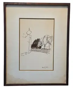 Foto de um(a) Poty Lazzaratto - 1972, da categoria de Pinturas. Desenho de Poty Lazzarotto, com moldura e vidro, 1972. Vendido no marketplace Trésors.