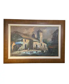 Foto de um(a) Quadro Pintura Reflexos do Tempo: Vilarejo em Óleo - Pablo Matania, da categoria de Pinturas. Grande artista argentino. Esta belíssima obra de Pablo Matania captura a essência da vida rural com uma sensibilidade única.... Vendido no marketplace Trésors.