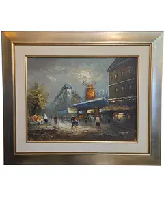 Foto de um(a) Quadro Pintura Óleo sobre Tela "Paris, Moulin Rouge" – Danny Law (Assinado), da categoria de Pinturas. Uma vibrante e nostálgica obra de arte em estilo impressionista assinada por Danny Law, retratando a efervescência das ruas... Vendido no marketplace Trésors.