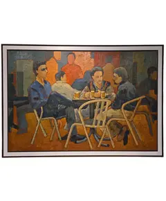 Foto de um(a) Quadro Pintura Óleo Sobre Tela "Chopp na XV" - Belmiro Santos, da categoria de Pinturas. Magnífico Óleo sobre Tela do Renomado Artista Belmiro Santos – Cena Urbana Chopp na Rua XVApresentamos uma belíssima e... Vendido no marketplace Trésors.