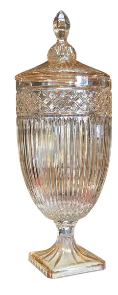 Foto de um(a) Suqueira Dispensador de Bebidas em Vidro Âmbar Canelado com Torneira e Tampa, da categoria de Garrafas, potes e jarros. Adicione um toque de elegância clássica e sofisticação aos seus eventos ou à decoração da sua casa com esta magnífica peça... Mostrado de uma perspectiva diferente. Vendido no marketplace Trésors.