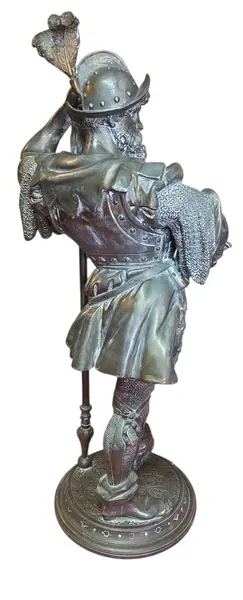 Foto de um(a) Escultura Antiga de Cavaleiro em Petit Bronze – França, Século XIX, da categoria de Escultura. Escultura antiga em Petit Bronze representando um cavaleiro com armadura detalhada. Mostrado de uma perspectiva diferente. Vendido no marketplace Trésors.