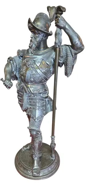 Foto de um(a) Escultura Antiga de Cavaleiro em Petit Bronze – França, Século XIX, da categoria de Escultura. Escultura antiga em Petit Bronze representando um cavaleiro com armadura detalhada. Mostrado de uma perspectiva diferente. Vendido no marketplace Trésors.