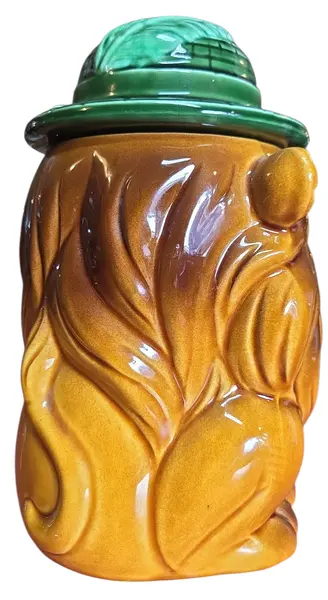 Foto de um(a) Potiche Antigo Leão de Cerâmica - Japan, da categoria de Garrafas, potes e jarros. Encantador potiche em cerâmica vitrificada, representando um leão com chapéu de explorador (safari). Esta peça é um exemplar... Mostrado de uma perspectiva diferente. Vendido no marketplace Trésors.