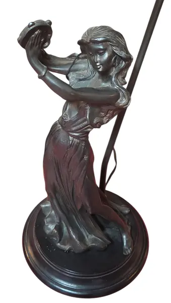 Foto de um(a) Escultura Luminária Antiga Cigana em Petit Bronze, da categoria de Escultura. Esta magnífica escultura luminária em petit bronze retrata uma figura cigana com impressionante riqueza de detalhes. A peça... Mostrado de uma perspectiva diferente. Vendido no marketplace Trésors.