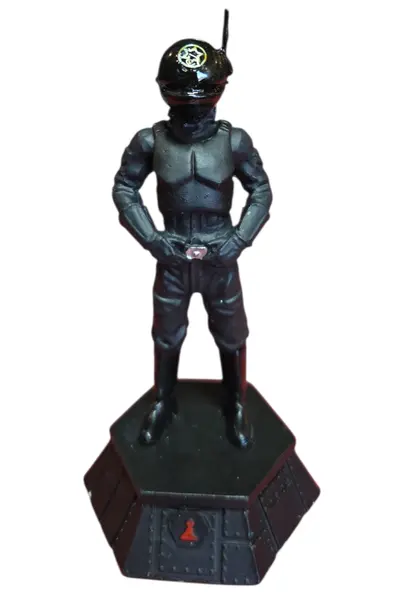 Foto de um(a) Estátua Articulada Star Wars Imperial Gunner - Peça de Xadrez Colecionável (Peão Preto) - Pintado à Mão, da categoria de Figuras de ação. Adicione uma peça de precisão e autoridade imperial à sua coleção com esta estátua do Imperial Gunner. Esta figura detalhada... Mostrado de uma perspectiva diferente. Vendido no marketplace Trésors.