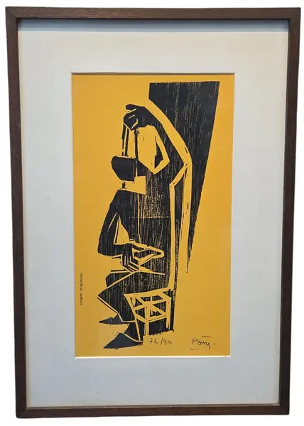 Foto de um(a) Poty Lazzarotto - 1976, da categoria de Pinturas. Xilogravura de Poty Lazzarotto, 1976. Vendido no marketplace Trésors.