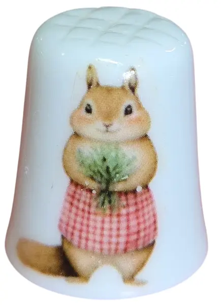 Foto de um(a) Dedal em Porcelana Decorado - Esquilo com Flores e Buquê de Tulipas - Colecionável, da categoria de Outros colecionáveis. Esta peça traz uma composição vibrante e detalhada, destacando-se pela vivacidade das cores e pela delicadeza das... Vendido no marketplace Trésors.