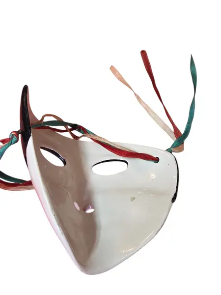 Foto de um(a) Máscara Veneziana Decorativa em Porcelana – Estilo Colombina com Fitas de Cetim, da categoria de Escultura. Esta belíssima máscara decorativa captura a essência do teatro clássico italiano. Feita em porcelana de alto brilho, a peça... Mostrado de uma perspectiva diferente. Vendido no marketplace Trésors.