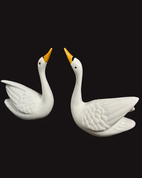 Foto de um(a) Par de Cisnes em Porcelana, da categoria de Modelos e estatuetas. Belíssimo par de cisnes em porcelana esmaltação fina de alta qualidade. Na cor branca e detalhes em preto e amarelo. Item... Mostrado de uma perspectiva diferente. Vendido no marketplace Trésors.