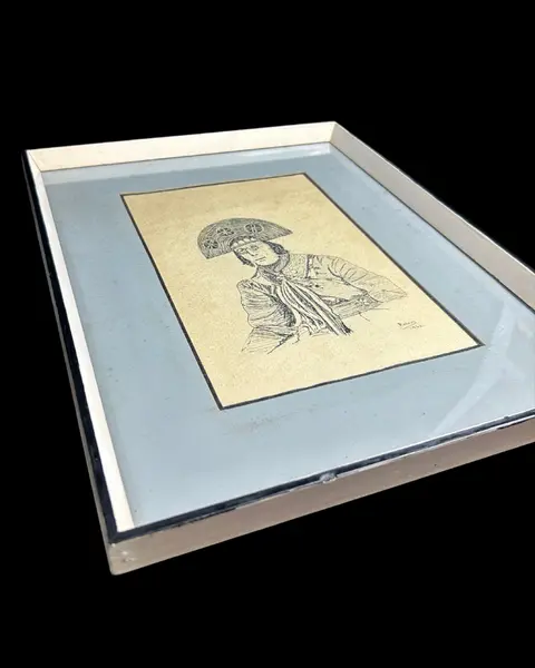 Foto de um(a) Quadro Vintage Lampião Nanquim, da categoria de Molduras para quadros. quadro VINTAGE nanquim sob papel, representando figura de Lampião, assinado Rubens e datado de 1962, com paspatour em tom de... Mostrado de uma perspectiva diferente. Vendido no marketplace Trésors.