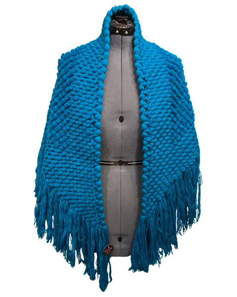 Foto de um(a) Xale Vintage Azul Ciano, da categoria de Casacos. Xale Vintage na cor azul Ciano Lindo trabalho, primorosa execução, provavelmente em técnica antiga de amarração de lã com... Mostrado de uma perspectiva diferente. Vendido no marketplace Trésors.