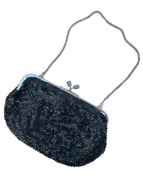 Foto de um(a) Bolsa Vintage Paetê Preto, da categoria de Bolsas. pequena bolsa vintage, bordada em paetê e pedrarias na cor preta, fecho “vovó”, possui forro e alça corrente compatível à... Vendido no marketplace Trésors.