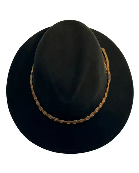 Foto de um(a) Chapéu Fedora Bailey, da categoria de Chapéus. Chapéu Fedora Bailey, americano, em feltro e faixa em couro trançado Cor preto Coroa vincada Cone médio Aba 6cm Banda... Mostrado de uma perspectiva diferente. Vendido no marketplace Trésors.