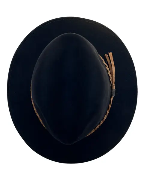 Foto de um(a) Chapéu Fedora Bailey, da categoria de Chapéus. Chapéu Fedora Bailey, americano, em feltro e faixa em couro trançado Cor preto Coroa vincada Cone médio Aba 6cm Banda... Mostrado de uma perspectiva diferente. Vendido no marketplace Trésors.