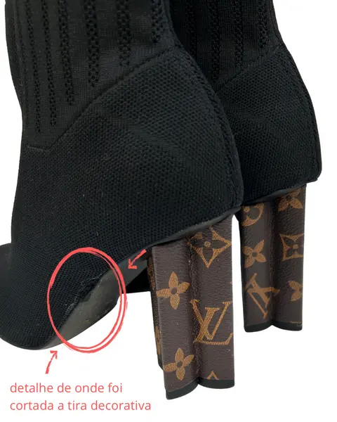 Foto de um(a) Bota Knit Louis Vuitton, da categoria de Botas. Bota Knit Louis Vuitton, saltos estrela com monogramas, italiana, em bom estado de conservação, porém foi retirada as tiras... Mostrado de uma perspectiva diferente. Vendido no marketplace Trésors.