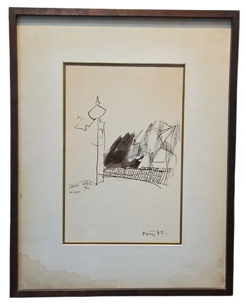 Foto de um(a) Poty Lazzaratto - 1972, da categoria de Pinturas. Desenho de Poty Lazzarotto, com moldura e vidro, 1972. Vendido no marketplace Trésors.