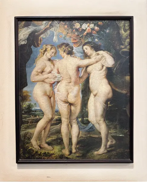 Foto de um(a) Impressão antiga “As Três Graças”, com moldura, da categoria de Arte têxtil. Antiga impressão com moldura de madeira.“As Três Graças”Mede: 62x54cm. Mostrado de uma perspectiva diferente. Vendido no marketplace Trésors.