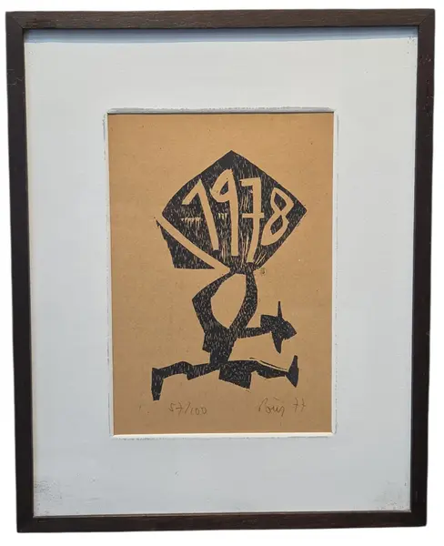 Foto de um(a) Poty Lazzarotto - 1977, da categoria de Pinturas. Xilogravura de Poty Lazzarotto, 1977. Vendido no marketplace Trésors.
