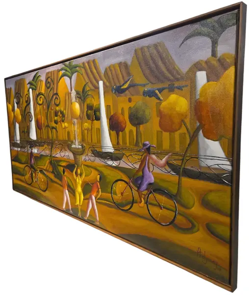 Foto de um(a) Quadro Pintura Óleo Sobre Tela "Pessoas na Praça" - Adjacy (2017), da categoria de Pinturas. Uma obra de arte fascinante e cheia de vida, assinada pelo artista Adjacy e datada de 2017. A pintura se destaca por sua... Mostrado de uma perspectiva diferente. Vendido no marketplace Trésors.
