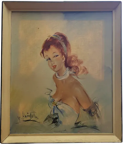 Foto de um(a) Figura Femininina Pin-Up, da categoria de Pinturas. Belíssimo e delicado óleo sobre tela retratando uma figura feminina pin-up, escola francesa. Pintura em excelente estado de... Vendido no marketplace Trésors.