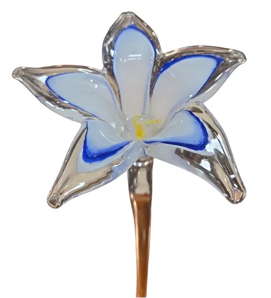Foto de um(a) Flor Decorativa em Cristal Murano - Branco e Azul, da categoria de Outros colecionáveis. Elegante flor decorativa artesanal, modelada à mão em cristal Murano. Esta peça une o charme do design orgânico com a... Mostrado de uma perspectiva diferente. Vendido no marketplace Trésors.