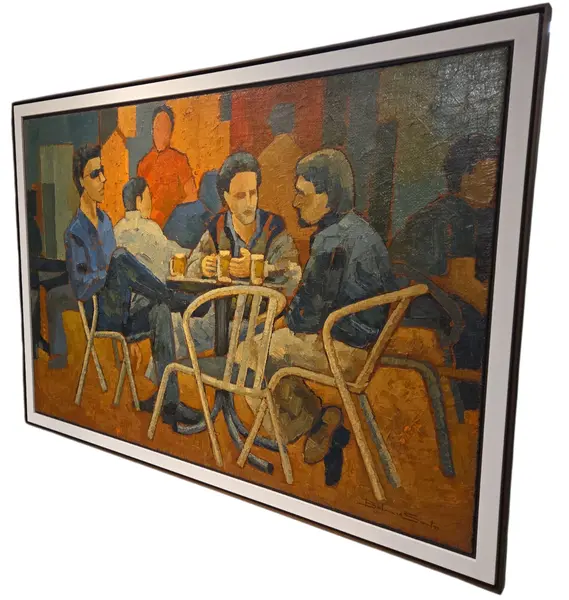 Foto de um(a) Quadro Pintura Óleo Sobre Tela "Chopp na XV" - Belmiro Santos, da categoria de Pinturas. Magnífico Óleo sobre Tela do Renomado Artista Belmiro Santos – Cena Urbana Chopp na Rua XVApresentamos uma belíssima e... Mostrado de uma perspectiva diferente. Vendido no marketplace Trésors.