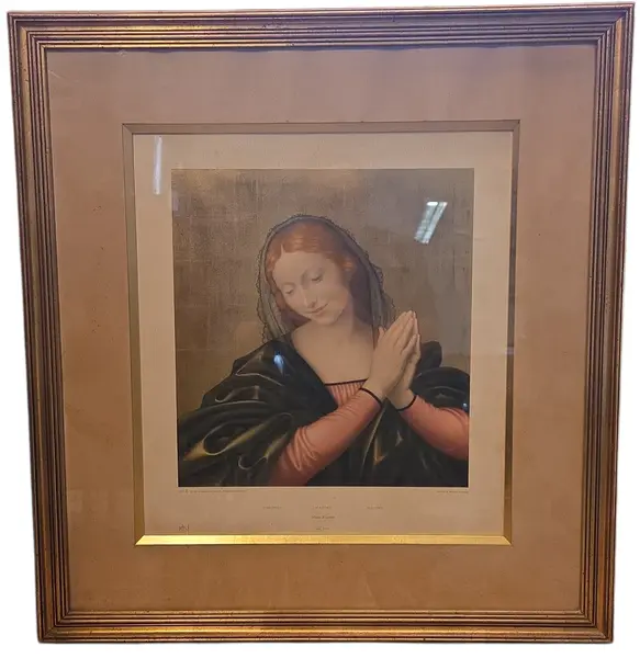 Foto de um(a) Antiga Madonna - Print Original Western Germany (1955), da categoria de Fotografia. Uma peça de colecionador que une fé e história. Esta gravura da Madonna (Virgem Maria), datada de 1955, é um exemplar... Vendido no marketplace Trésors.