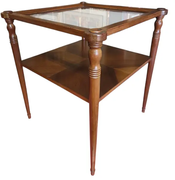 Foto de um(a) Mesa Lateral de Canto em Madeira com Tampo de Vidro e Etiqueta de Fábrica, da categoria de Mesas laterais. Vendido no marketplace Trésors.