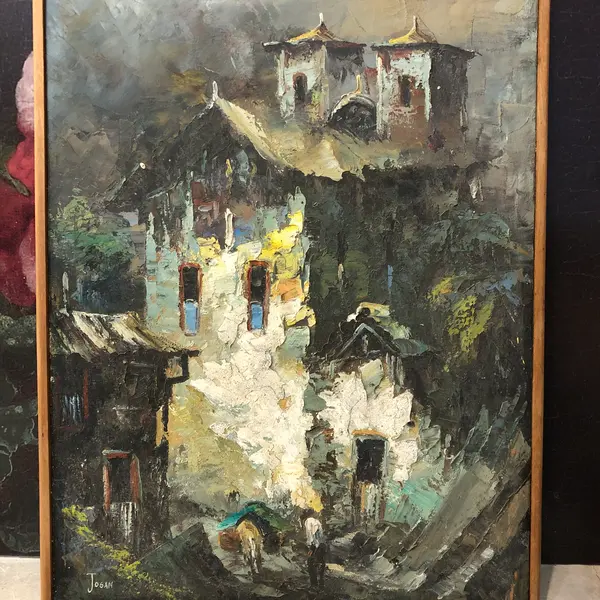 Foto de um(a) Pintura Josan, da categoria de Pinturas. Óleo sobre tela do renomado artista Josan, da época em que ele ainda assinava com S. Mostrado de uma perspectiva diferente. Vendido no marketplace Trésors.
