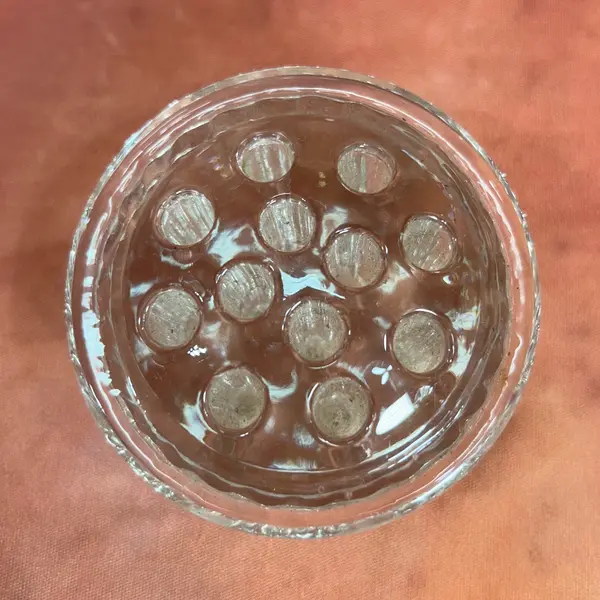 Foto de um(a) Pique Fleurs Cristal, da categoria de Vasos. GLASS FLOWER FROG ou PIQUE FLEURS, são perfeitas para pequenos arranjos ou para serem usadas dentro de um vaso, para... Mostrado de uma perspectiva diferente. Vendido no marketplace Trésors.