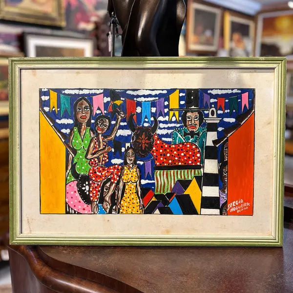 Foto de um(a) Pintura Olinda ASP - Sérgio Nogueira, da categoria de Pinturas. Sérgio Nogueira - Olinda. Acrílica sobre papel. Arte popular brasileira. Mostrado de uma perspectiva diferente. Vendido no marketplace Trésors.