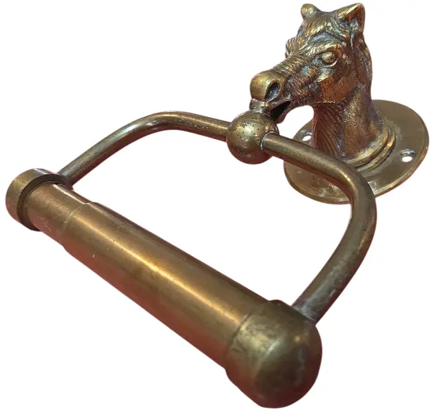 Foto de um(a) Antigo Suporte de Papel Higiênico em Bronze Maciço – Cabeça de Cavalo, da categoria de Suportes decorativos. Apresentamos um item de decoração funcional e cheio de personalidade: um suporte para papel higiênico confeccionado... Vendido no marketplace Trésors.