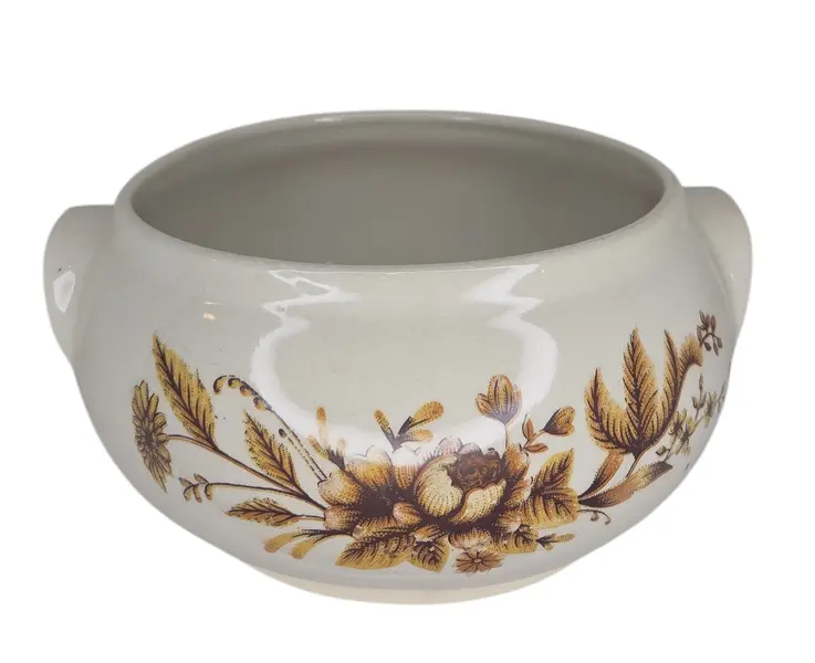 Foto de um(a) Trio de Tigelas Refratárias Nerina Louveira - Floral Outonal Vintage, da categoria de Travessas e tigelas. Conjunto com 03 tigelas/sopeiras individuais em cerâmica refratária de alta resistência, produzidas pela tradicional marca... Mostrado de uma perspectiva diferente. Vendido no marketplace Trésors.