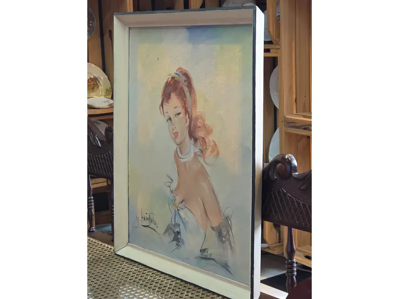 Foto de um(a) Figura Femininina Pin-Up, da categoria de Pinturas. Belíssimo e delicado óleo sobre tela retratando uma figura feminina pin-up, escola francesa. Pintura em excelente estado de... Mostrado de uma perspectiva diferente. Vendido no marketplace Trésors.