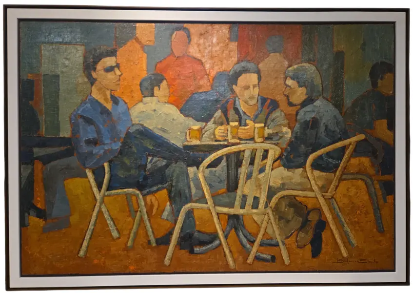 Foto de um(a) Quadro Pintura Óleo Sobre Tela "Chopp na XV" - Belmiro Santos, da categoria de Pinturas. Magnífico Óleo sobre Tela do Renomado Artista Belmiro Santos – Cena Urbana Chopp na Rua XVApresentamos uma belíssima e... Mostrado de uma perspectiva diferente. Vendido no marketplace Trésors.