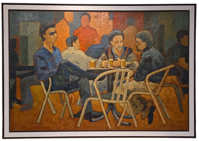 Foto de um(a) Quadro Pintura Óleo Sobre Tela "Chopp na XV" - Belmiro Santos, da categoria de Pinturas. Magnífico Óleo sobre Tela do Renomado Artista Belmiro Santos – Cena Urbana Chopp na Rua XVApresentamos uma belíssima e... Vendido no marketplace Trésors.