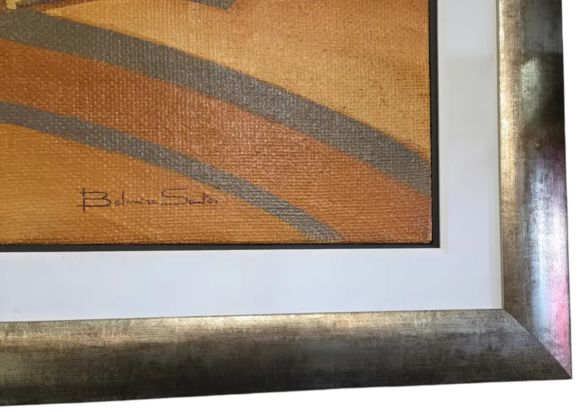 Foto de um(a) Quadro Antigo Belmiro Santos - "Canoas de Pesca", Óleo Original Assinado, da categoria de Pinturas. Belo Óleo sobre Tela de Belmiro Santos – Marinha Modernista em Tons Ocres e Dourados Apresentamos uma encantadora pintura... Mostrado de uma perspectiva diferente. Vendido no marketplace Trésors.