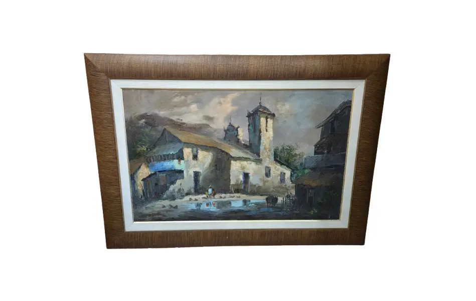 Foto de um(a) Reflexos do Tempo: Vilarejo em Óleo - Pablo Matania, da categoria de Pinturas. Grande artista argentino. Esta belíssima obra de Pablo Matania captura a essência da vida rural com uma sensibilidade única.... Vendido no marketplace Trésors.